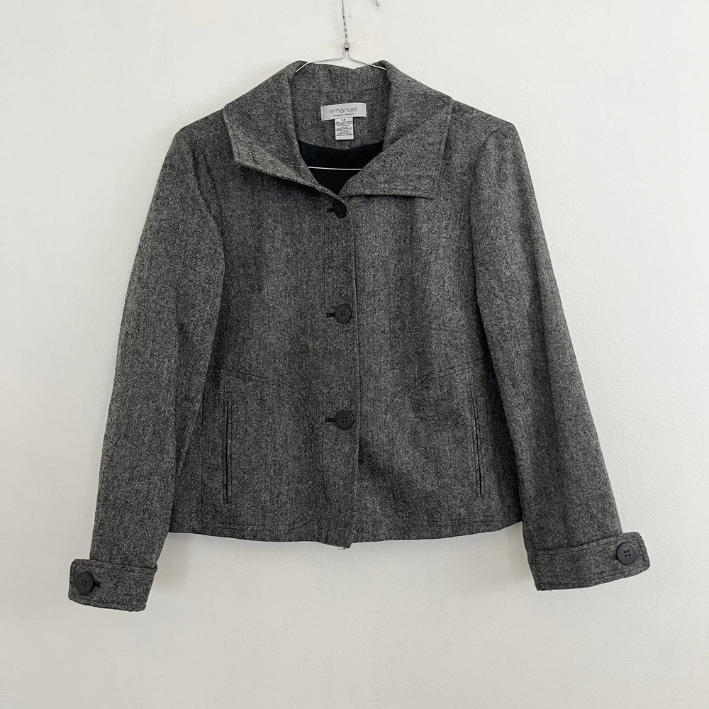 Emanuel Emanuel Ungaro Blazer Women's Size 14 Gray Wool Blend Cropped